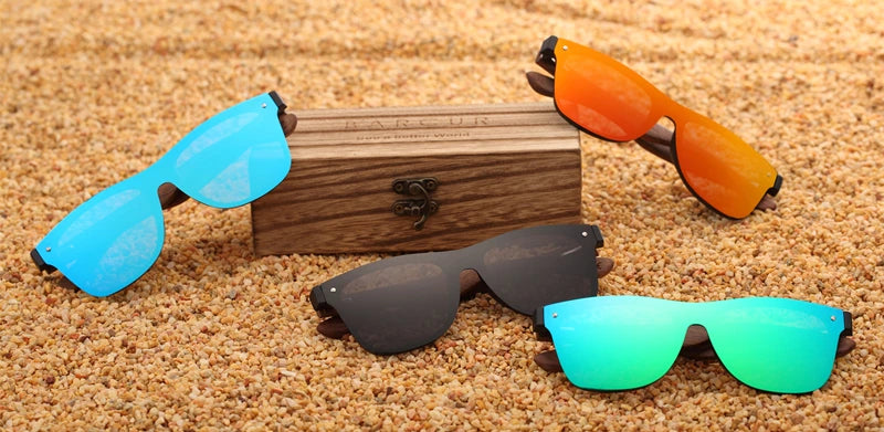BARCUR Walnut Sunglasses for Men Polarized Wood Sun Glasses UV400 Oculos De Sol Masculino Feminino