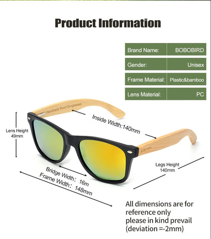 BOBO BIRD Sunglasses Women Men Summer Vintage Black Square Lady Wood Mirrored Polarized Sun glasses gafas de sol mujer