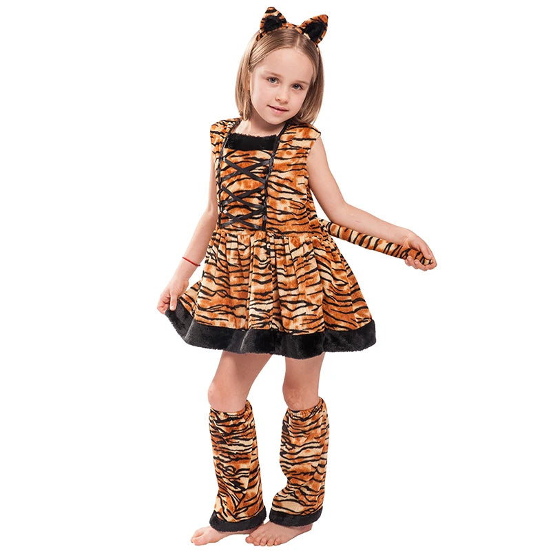 Eraspooky Carnaval Costumes For Girl Cute Head band Girls Cosplay Lovely Halloween Costume Tiger Costume Dress For Girls