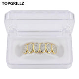 TOPGRILLZ Classic 6/6 Hip Hop/Punk Teeth Grillz Set Gold Silver Color Top & Bottom Grills Dental Mouth Caps Cosplay Party