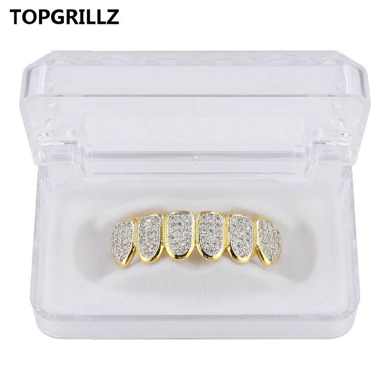 TOPGRILLZ Classic 6/6 Hip Hop/Punk Teeth Grillz Set Gold Silver Color Top & Bottom Grills Dental Mouth Caps Cosplay Party