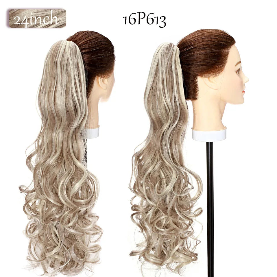 S-noilite Synthetic 12-26inch Claw Clip On Ponytail Hair Extension Ponytail Extension Hair For Women Pony Tail Hair Hairpiece