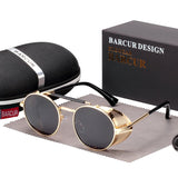 BARCUR Polarized Steampunk Round Sunglasses Men Retro Sun Glasses For Women Vintage Style