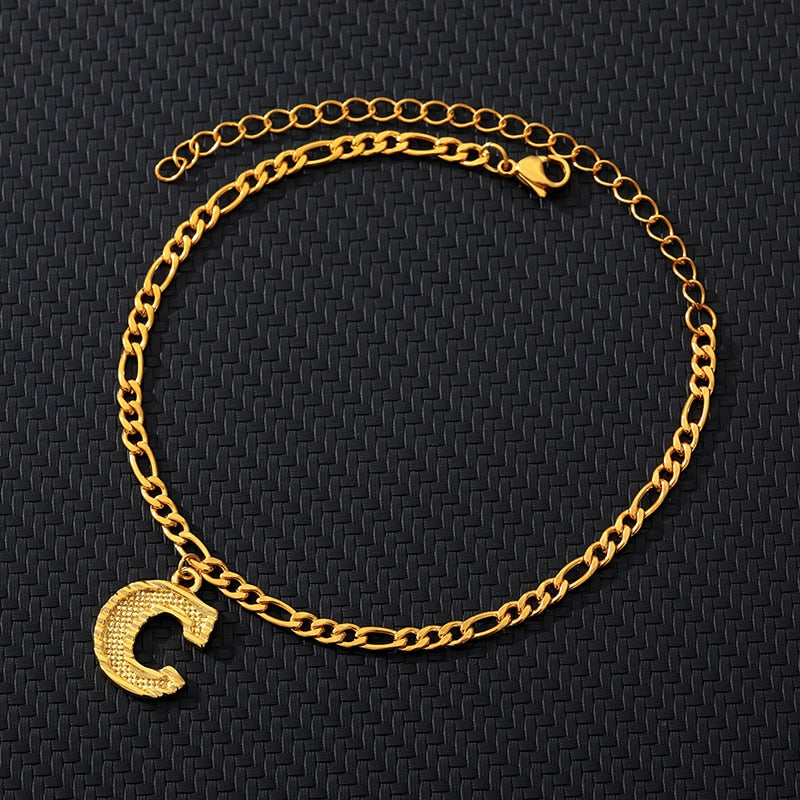 Large Initial Letter Anklets For Women Stainless Steel Letter A-Z Anklet Bracelet Foot Beach Summer Jewelry Gift bijoux Femme