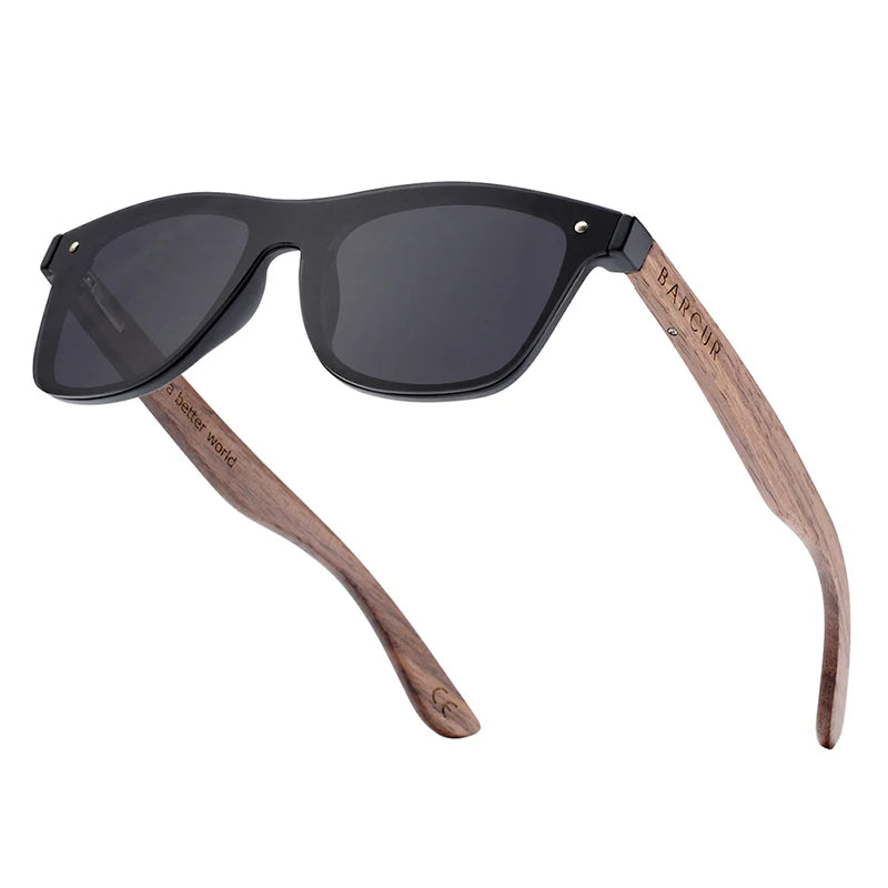 BARCUR Walnut Sunglasses for Men Polarized Wood Sun Glasses UV400 Oculos De Sol Masculino Feminino