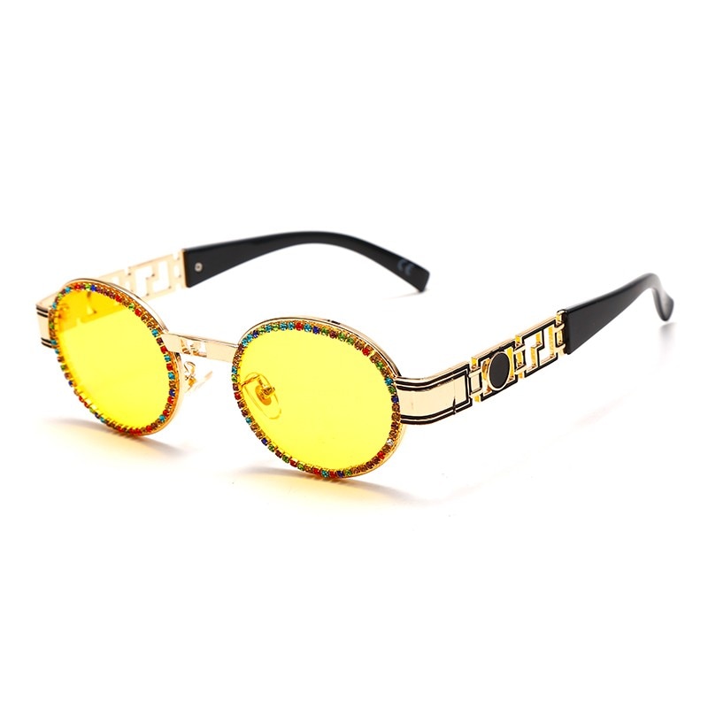 Diamond Steampunk Sunglasses Women Oval Vintage Eyeglasses Men Punk Retro Sun Glasses Luxury Brand Designer Lady UV400
