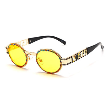 Diamond Steampunk Sunglasses Women Oval Vintage Eyeglasses Men Punk Retro Sun Glasses Luxury Brand Designer Lady UV400