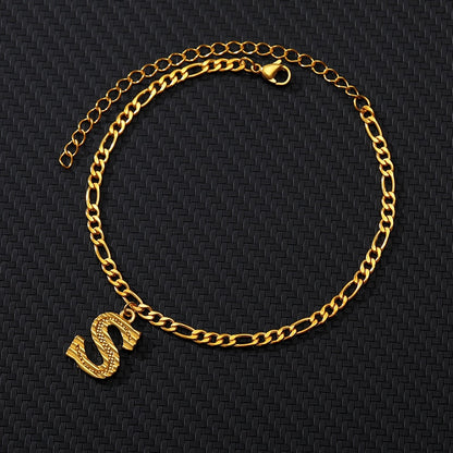 Large Initial Letter Anklets For Women Stainless Steel Letter A-Z Anklet Bracelet Foot Beach Summer Jewelry Gift bijoux Femme