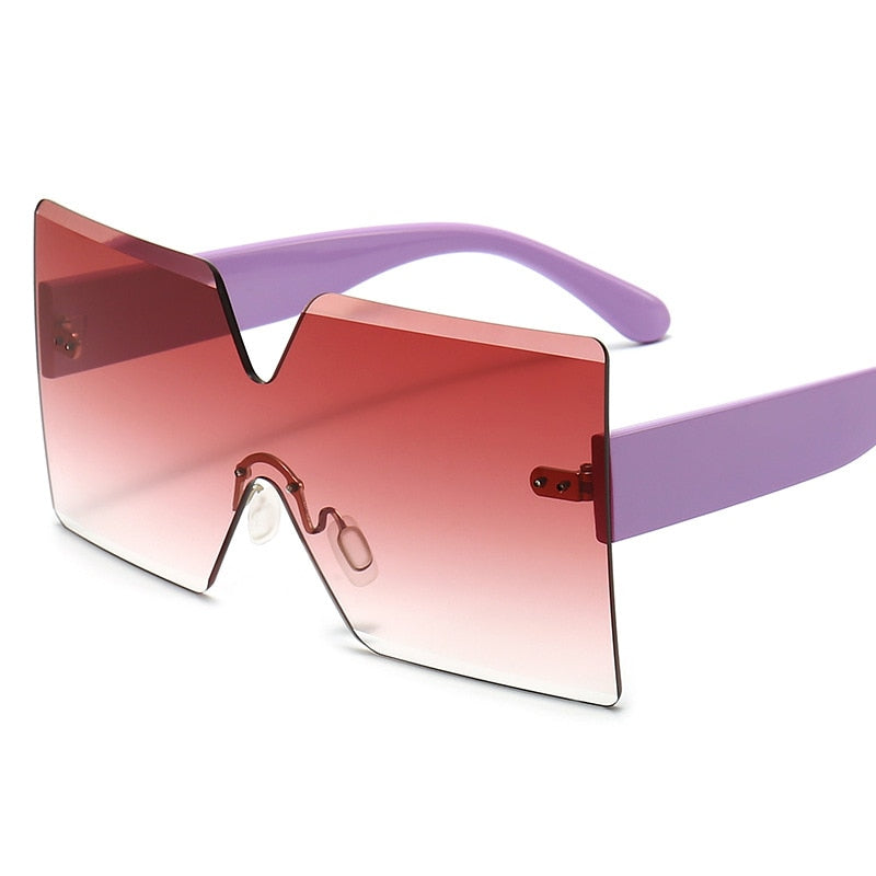 Onepiece Oversized Square Rimless Sunglasses Women Brand Designer Flat Top Big Sun Glasses Female One Piece Travel Gafa de sol