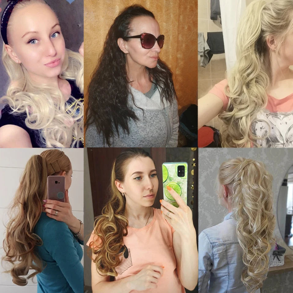 S-noilite Synthetic 12-26inch Claw Clip On Ponytail Hair Extension Ponytail Extension Hair For Women Pony Tail Hair Hairpiece