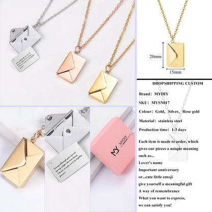 Love Letter Envelope Pendant Necklace Customized Stainless Steel Jewelry Confession Love You for Valentine Day Mother Day Gift