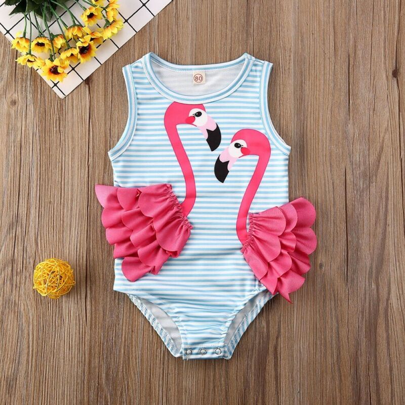 Pudcoco US Stock 0-4 years Flamingo Kid Baby Girl Bikini Swimwear Bodysuit Sleeveless Print Animal Bathing Suit Swimsuit Beach