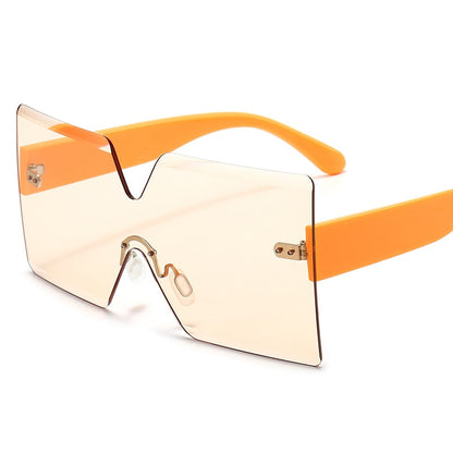 Onepiece Oversized Square Rimless Sunglasses Women Brand Designer Flat Top Big Sun Glasses Female One Piece Travel Gafa de sol