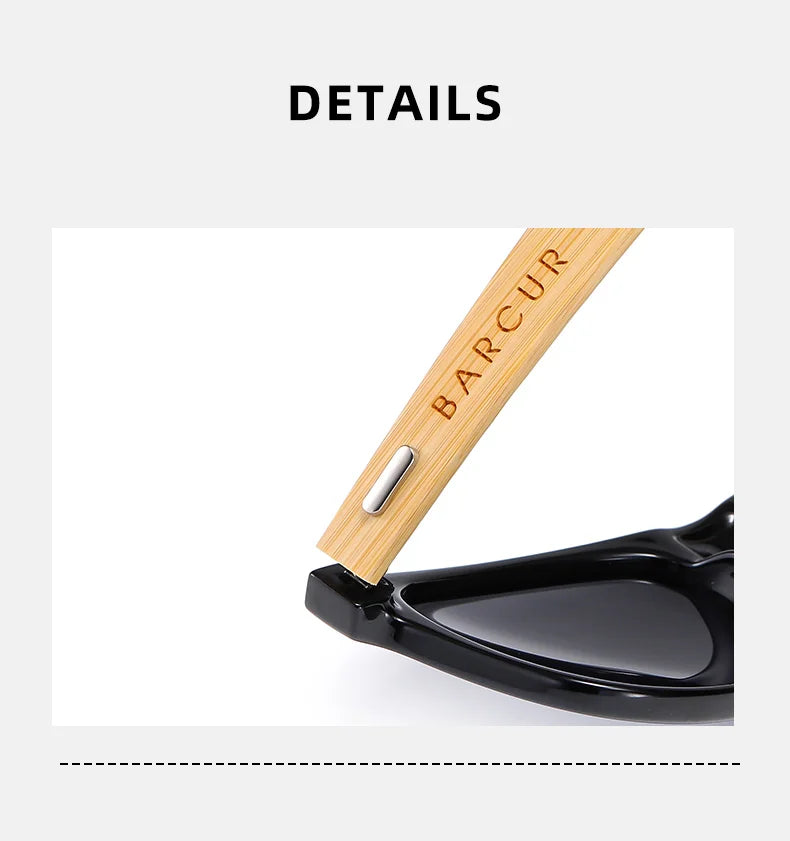 BARCUR Polarized Glasses Men Bamboo Wood Sun Glasses Women Fashion Mirror Sunglasses Brand Designer Eyewear