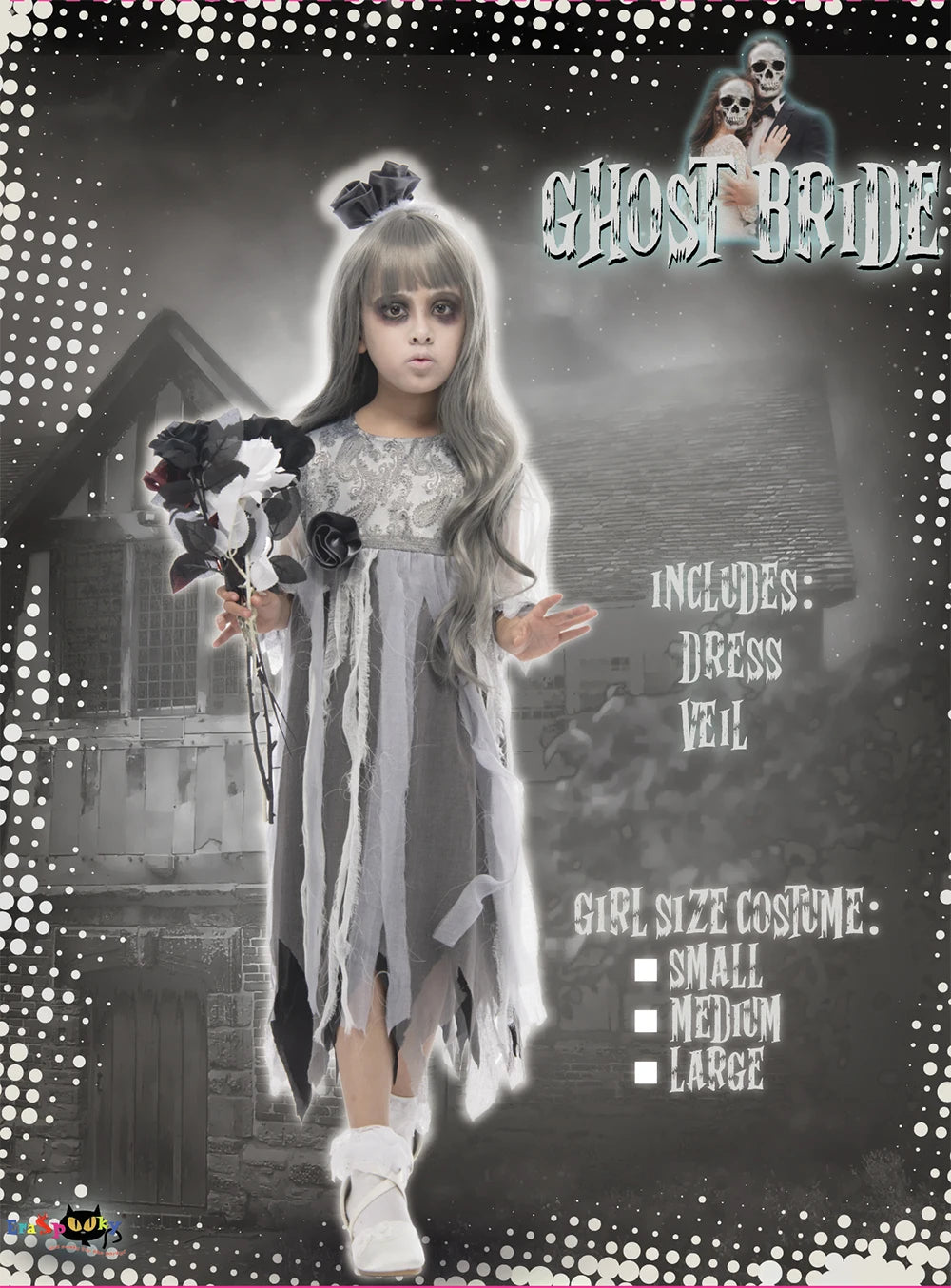 Eraspooky Gothic Girls Ghost Bride Dress Cosplay Halloween Costume For Girl Scary Demon Day of the Dead Festival Fancy Dress