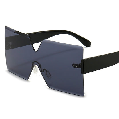 Onepiece Oversized Square Rimless Sunglasses Women Brand Designer Flat Top Big Sun Glasses Female One Piece Travel Gafa de sol