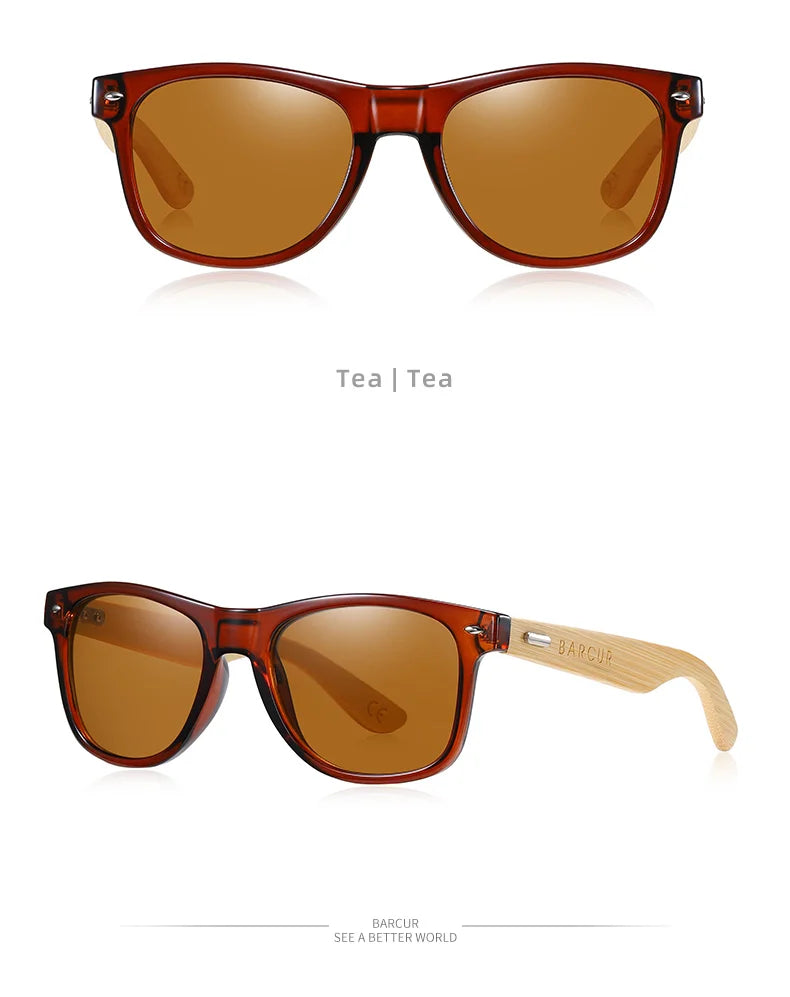 BARCUR Polarized Glasses Men Bamboo Wood Sun Glasses Women Fashion Mirror Sunglasses Brand Designer Eyewear