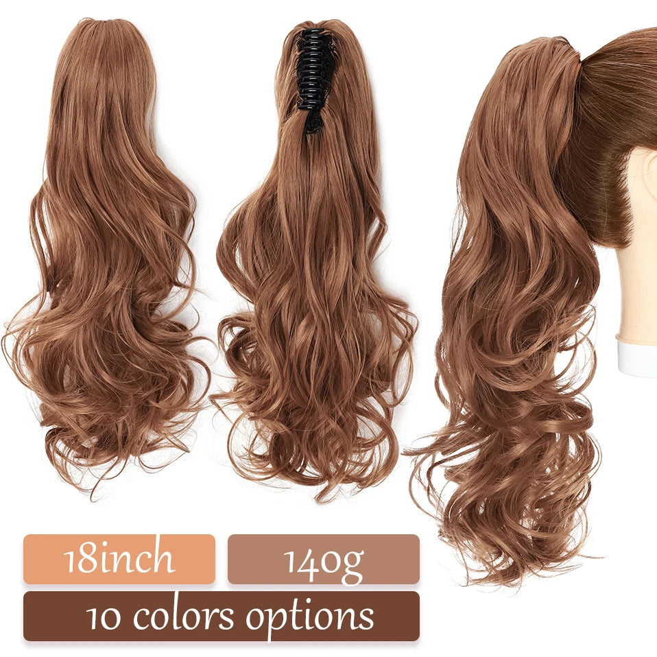 S-noilite Synthetic 12-26inch Claw Clip On Ponytail Hair Extension Ponytail Extension Hair For Women Pony Tail Hair Hairpiece