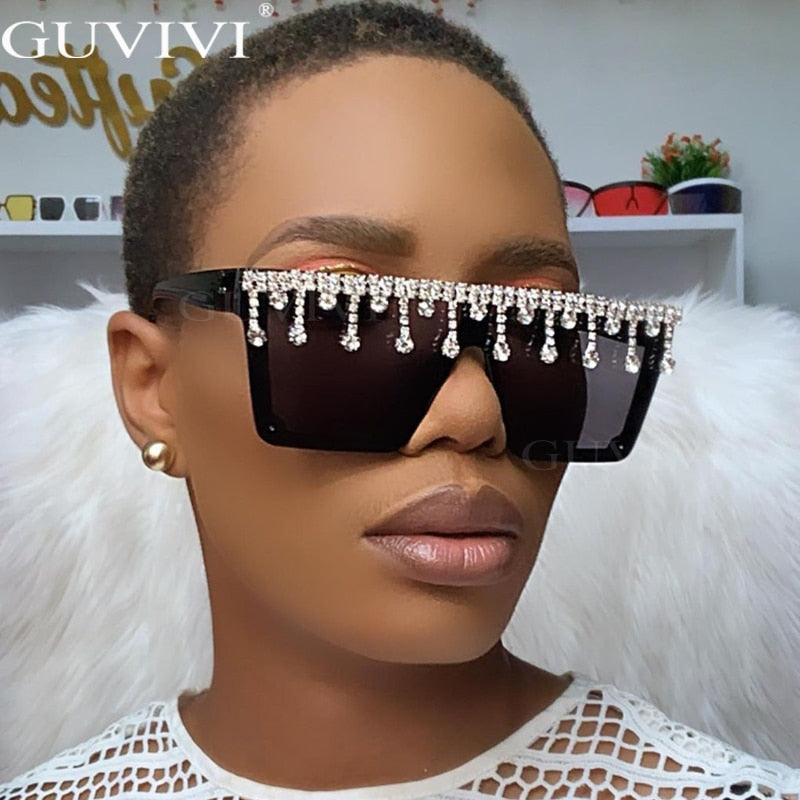 Diamond Square Sunglasses Women Rhinestone Oversized Sunglasses Men  Luxury Brand Eyewear Retro Glasses One Piece Sun Glass