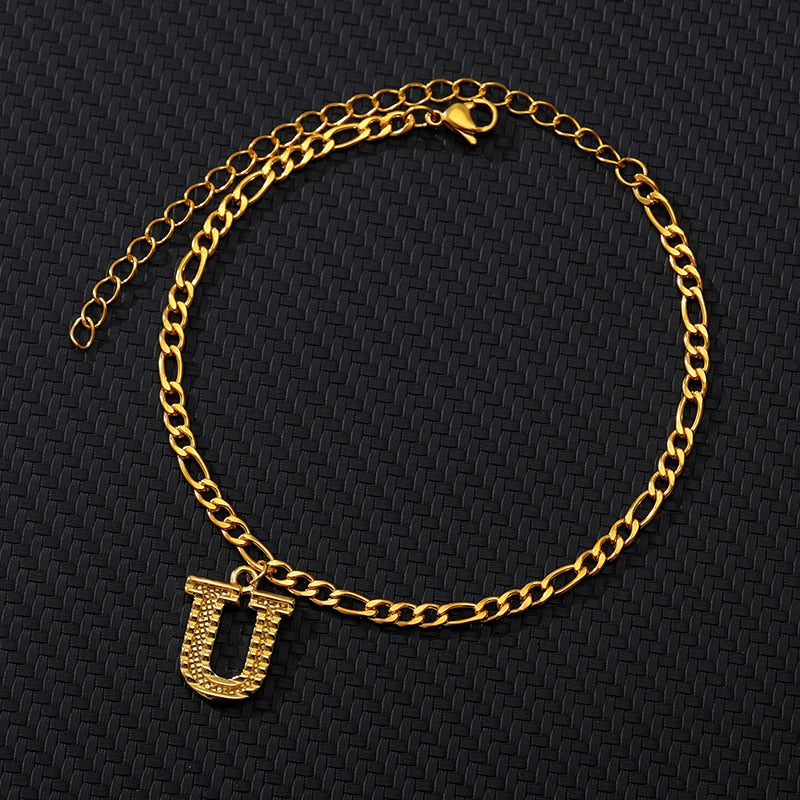 Large Initial Letter Anklets For Women Stainless Steel Letter A-Z Anklet Bracelet Foot Beach Summer Jewelry Gift bijoux Femme