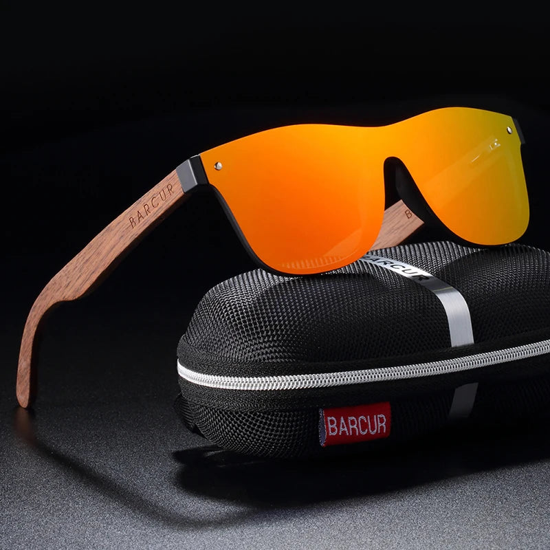 BARCUR Walnut Sunglasses for Men Polarized Wood Sun Glasses UV400 Oculos De Sol Masculino Feminino