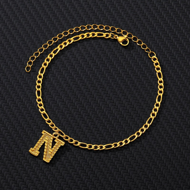 Large Initial Letter Anklets For Women Stainless Steel Letter A-Z Anklet Bracelet Foot Beach Summer Jewelry Gift bijoux Femme