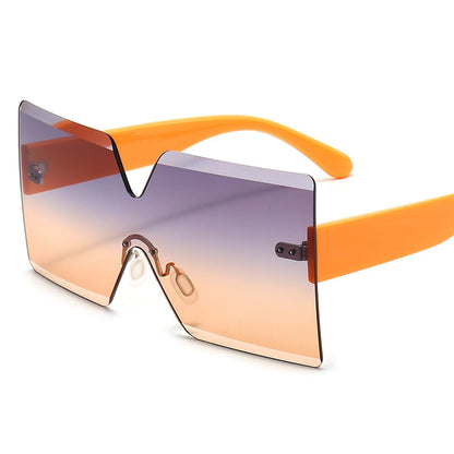 Onepiece Oversized Square Rimless Sunglasses Women Brand Designer Flat Top Big Sun Glasses Female One Piece Travel Gafa de sol