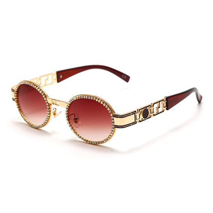 Diamond Steampunk Sunglasses Women Oval Vintage Eyeglasses Men Punk Retro Sun Glasses Luxury Brand Designer Lady UV400