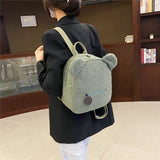 Portable Children Travel Shopping Rucksacks Casual Autumn Winter Lamb Fleece Women's Bagpack Cute Bear Shaped Shoulder Backpack