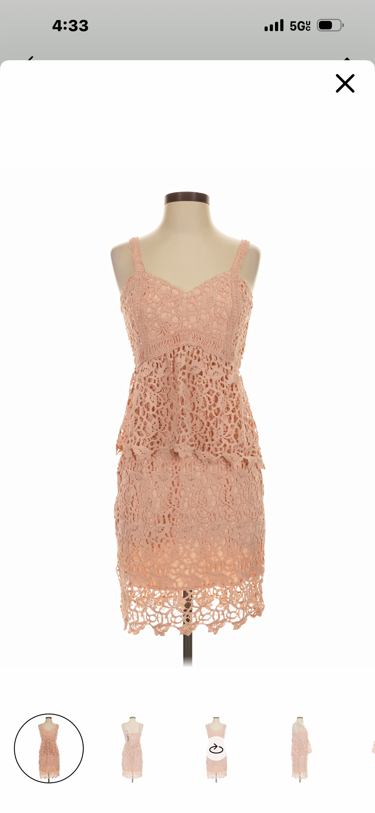 Blush lace tiered evening cocktail dress