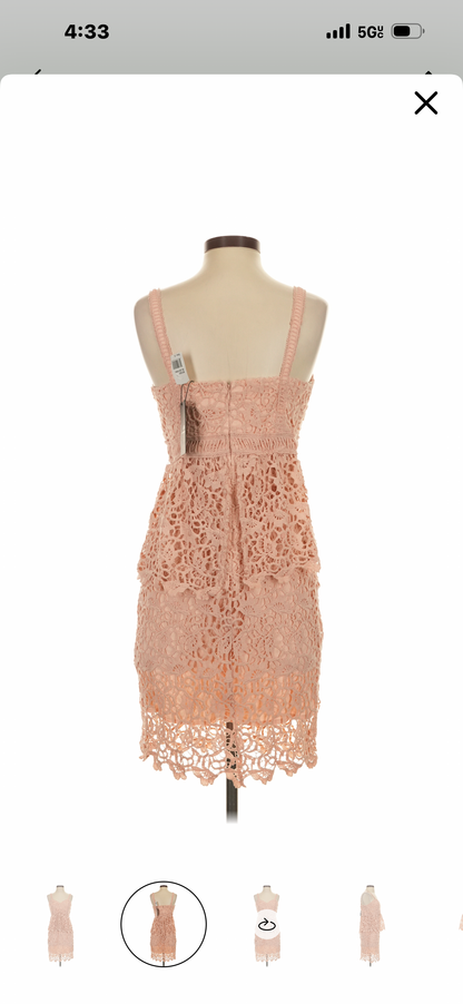Blush lace tiered evening cocktail dress