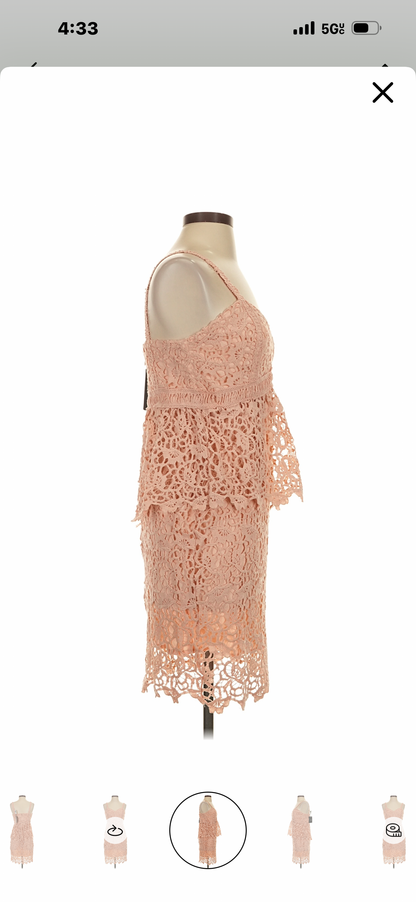 Blush lace tiered evening cocktail dress