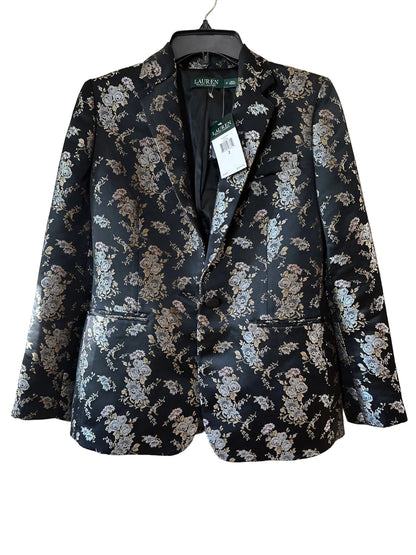 Lauren Ralph Lauren Black Floral Single Button Blazer Jacket Size 2 Evening