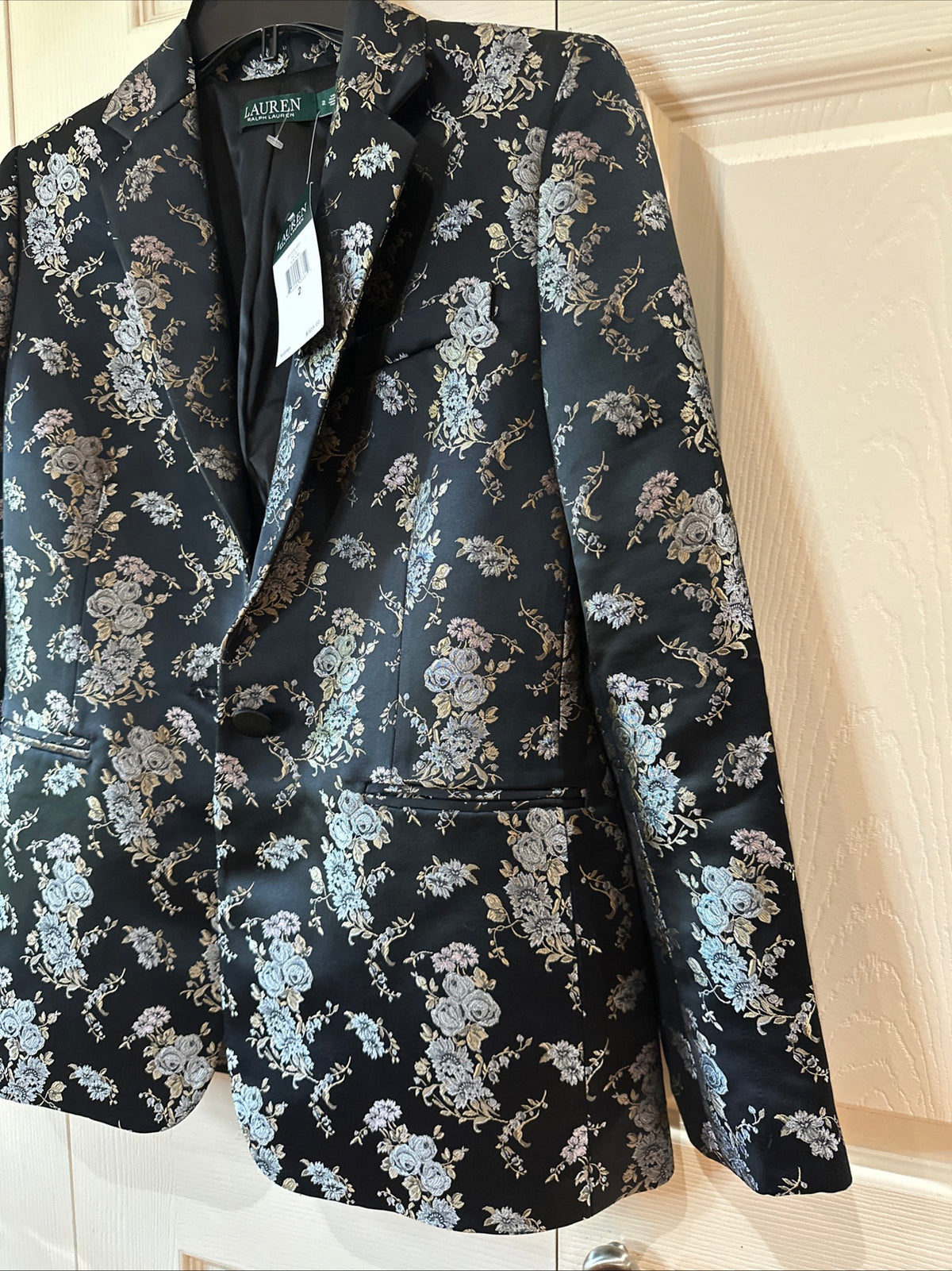 Lauren Ralph Lauren Black Floral Single Button Blazer Jacket Size 2 Evening