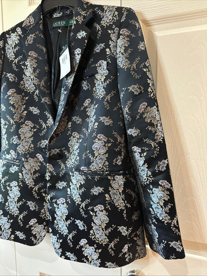 Lauren Ralph Lauren Black Floral Single Button Blazer Jacket Size 2 Evening