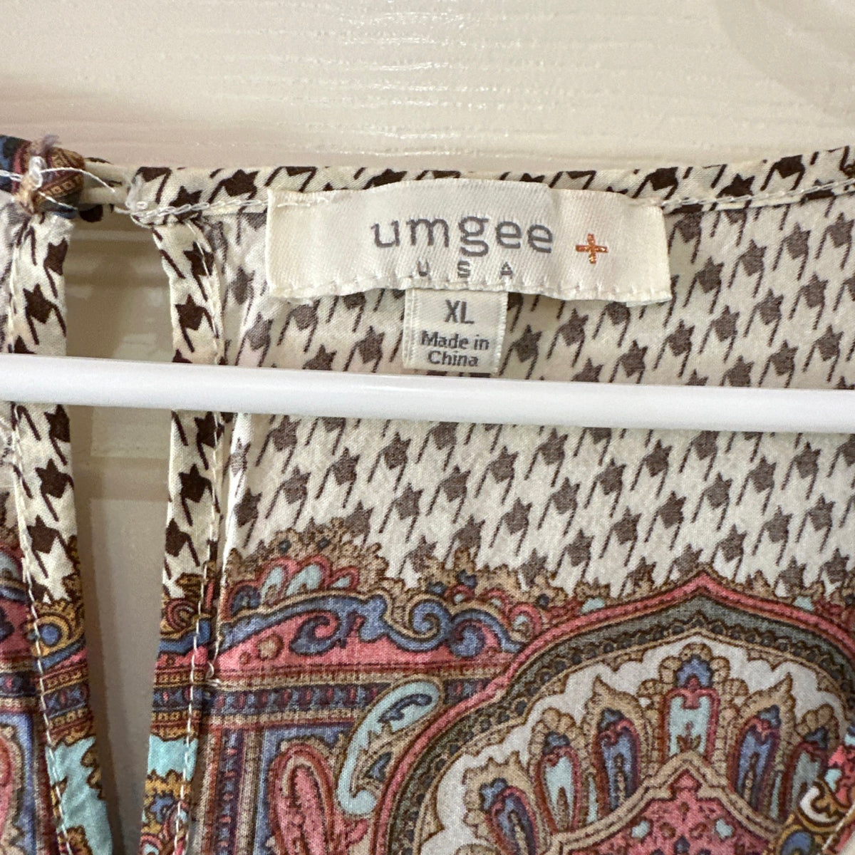 Umgee Women's Dress Xl Lace Long sleeve Tan White Blue Multi Color Comfortable