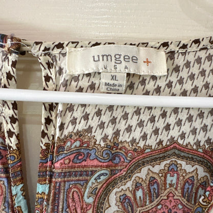 Umgee Women's Dress Xl Lace Long sleeve Tan White Blue Multi Color Comfortable