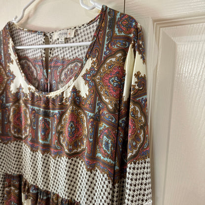 Umgee Women's Dress Xl Lace Long sleeve Tan White Blue Multi Color Comfortable