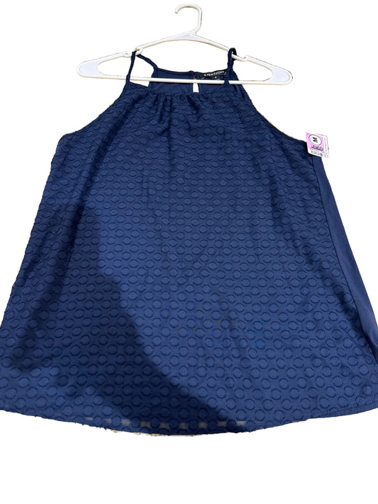 NWT Hawthorn Top Womens Size Medium Navy Blue Pleated Sleeveless Blouse Ladies