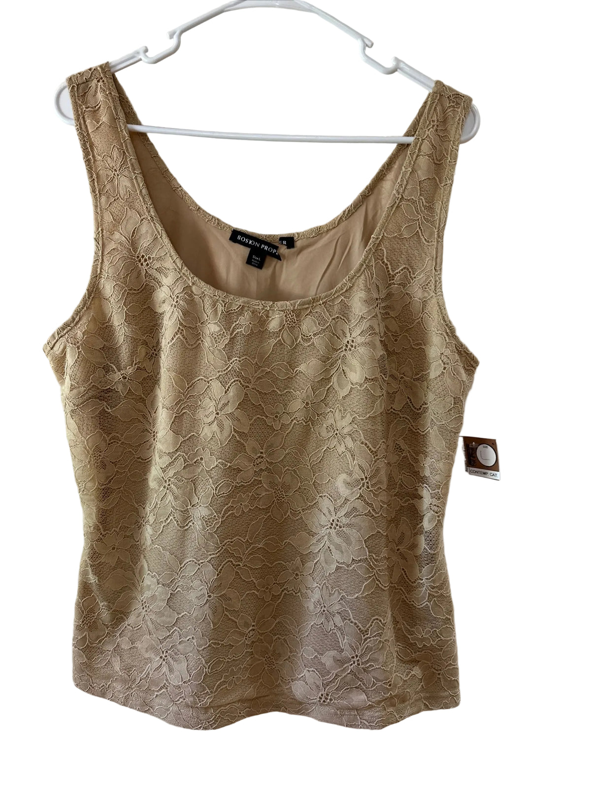 Boston Proper Tan Cream Lace Sleeveless Women's Top Large NWT Classic Ladies