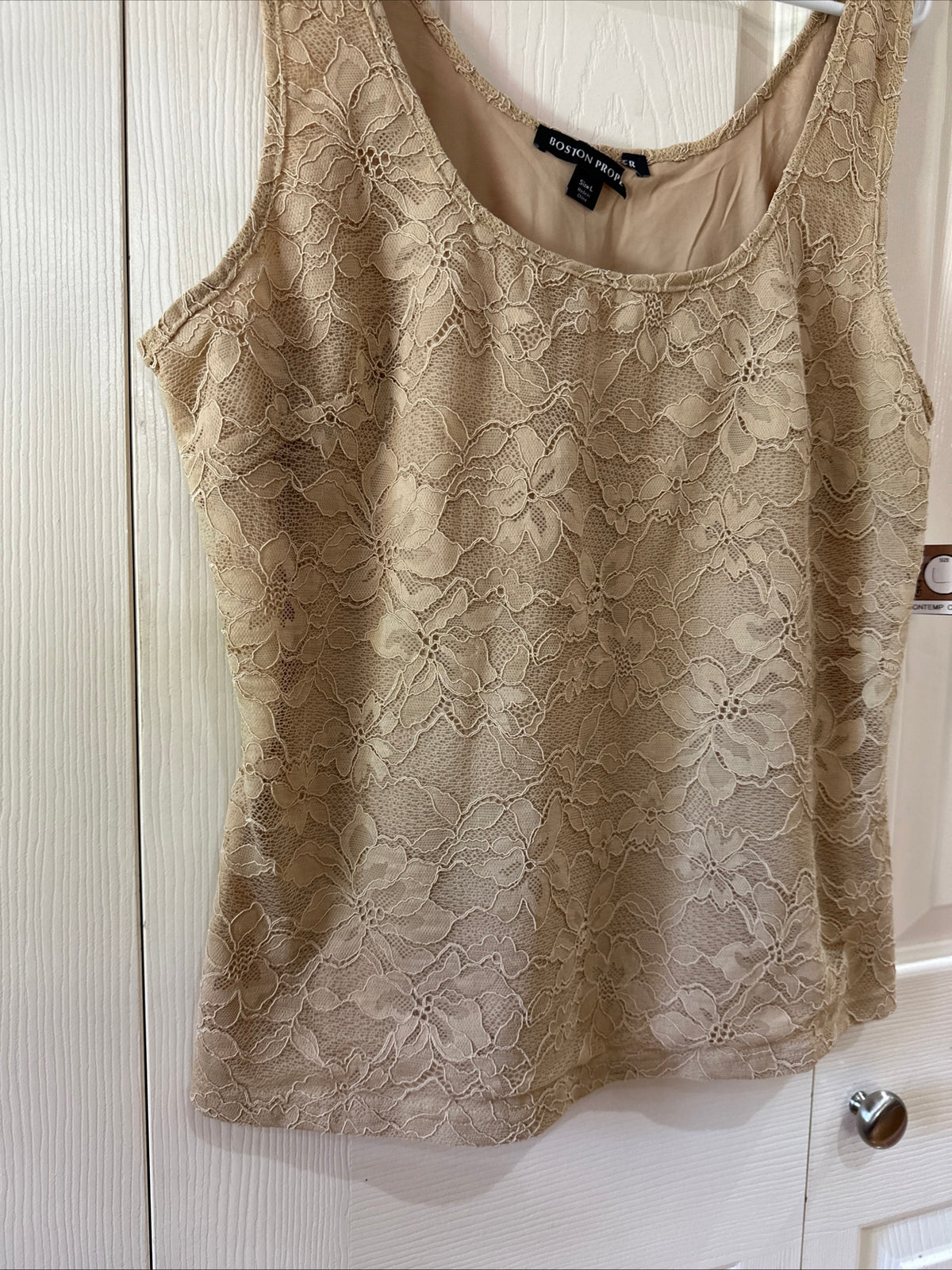 Boston Proper Tan Cream Lace Sleeveless Women's Top Large NWT Classic Ladies