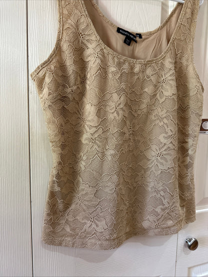 Boston Proper Tan Cream Lace Sleeveless Women's Top Large NWT Classic Ladies