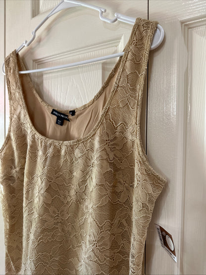 Boston Proper Tan Cream Lace Sleeveless Women's Top Large NWT Classic Ladies