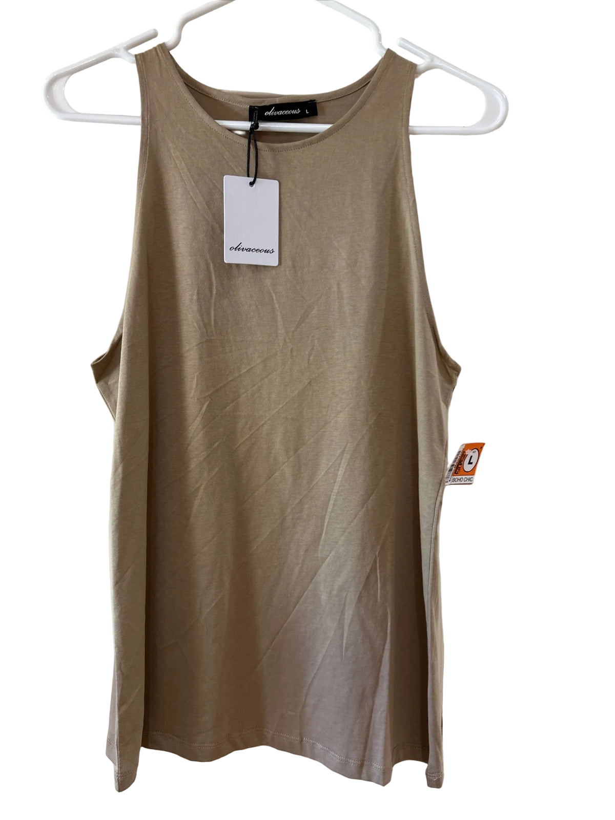 Olivacious Tan Beige Cream Women's Top Sleeveless Size Large NWT Office Casual