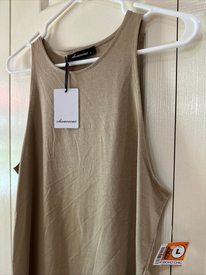 Olivacious Tan Beige Cream Women's Top Sleeveless Size Large NWT Office Casual