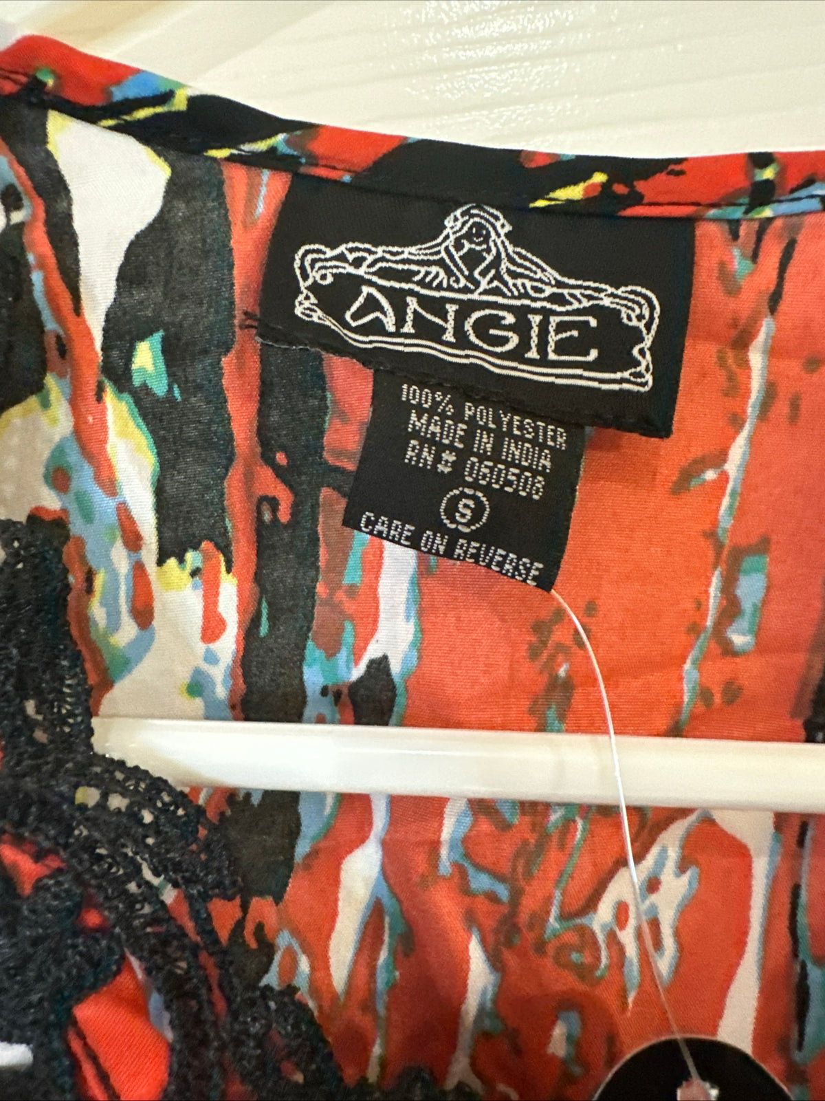 NWT Angie Small Lace Trim Babydoll Tank Top Boho Cami Red Multicolor Women's