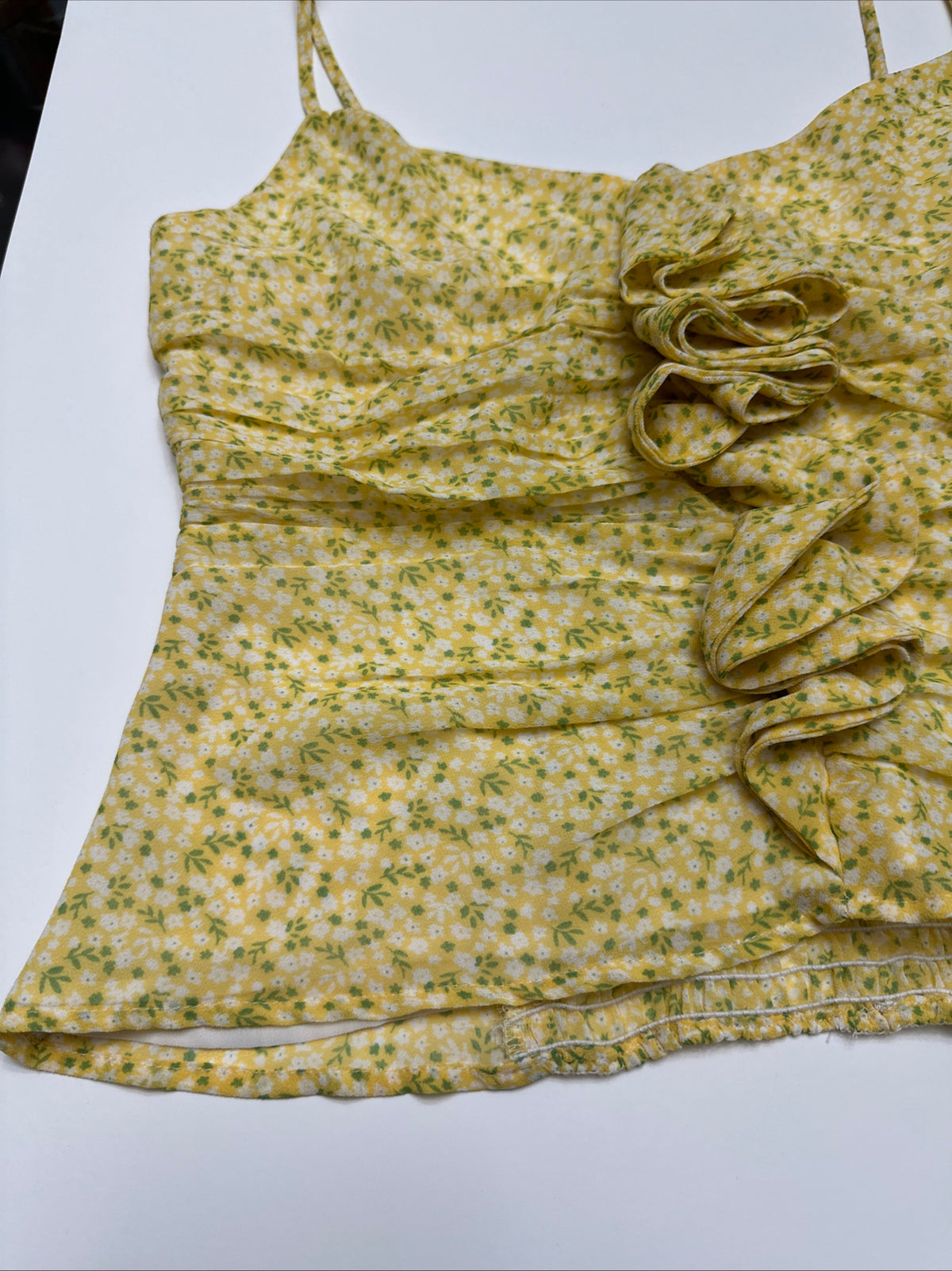 NWT Yellow Floral Size Small Babydoll Tank Top Boho Cami W/ Ruffles Women's