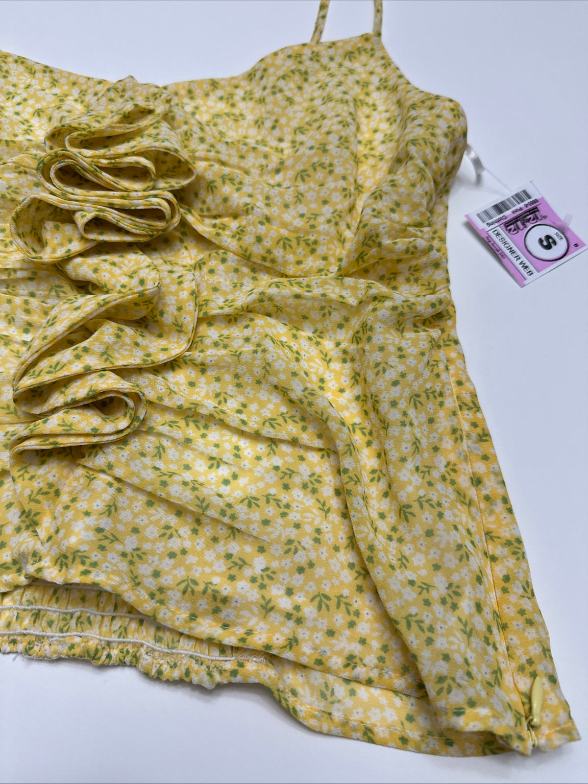NWT Yellow Floral Size Small Babydoll Tank Top Boho Cami W/ Ruffles Women's