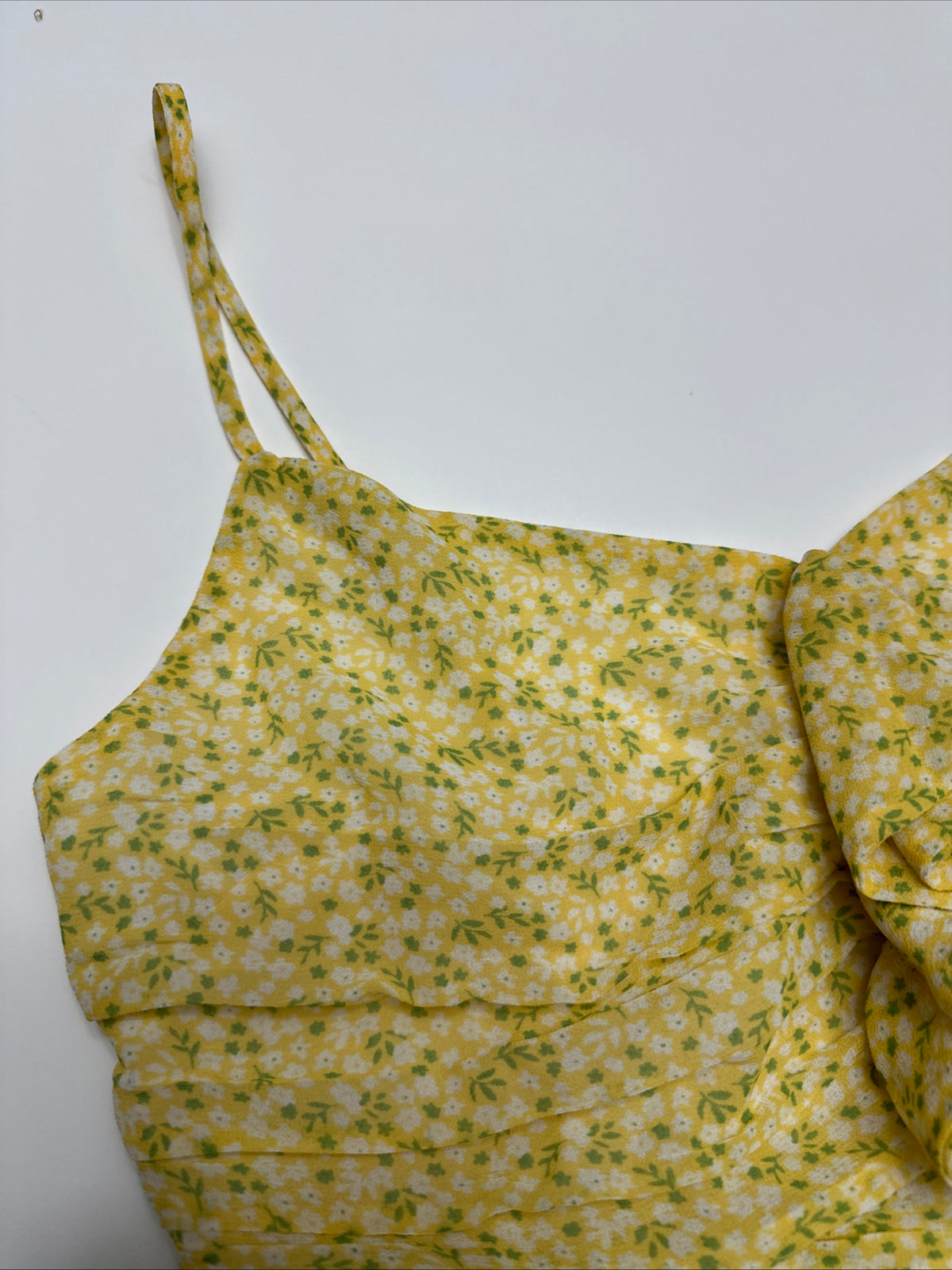 NWT Yellow Floral Size Small Babydoll Tank Top Boho Cami W/ Ruffles Women's