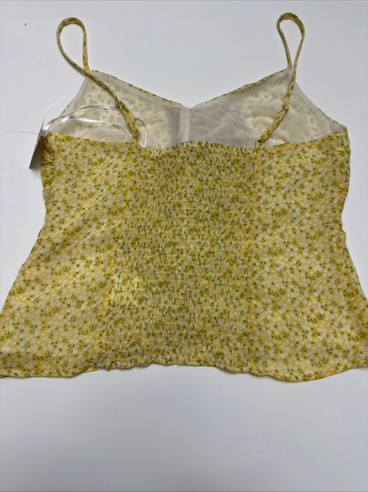 NWT Yellow Floral Size Small Babydoll Tank Top Boho Cami W/ Ruffles Women's